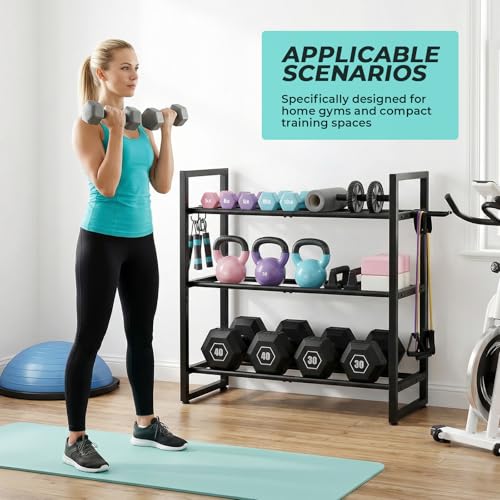 3 Tier Adjustable Dumbbell Rack, 31.5 Inch Length Dumbbell Weight Rack Stand for Home Gym Storage Organizer Dumbbells Kettlebell Up to 390 LB Capacity (Dumbbells Rack Stand Only) ﻿