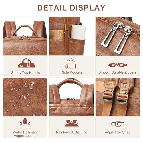 Shrrie Laptop Backpack for Women,Vegan Leather Backpack Work Computer Backpacks fits 16" Laptop,Water Resistant Teacher Nurse Casual Daypack for Weekender Camping Travel,Two-toned Brown - color: Two-toned Brown