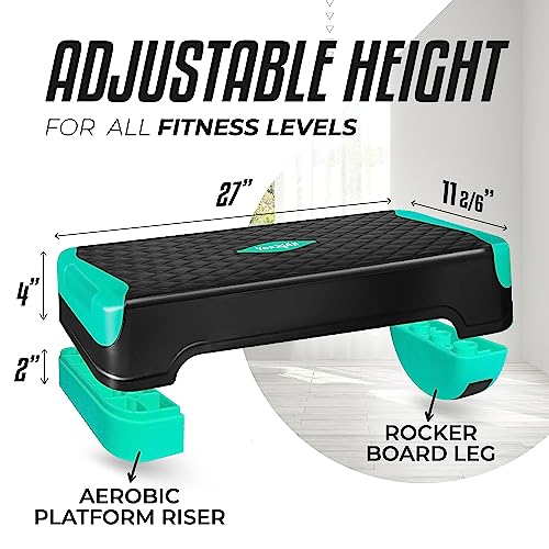Yes4All 2-in-1 Adjustable Aerobic Step Platform Fitness Exercise Stepper with Rocker Balance Board Legs for Home Workout, Step Exercise & Balance Training - color: A. Neo Green