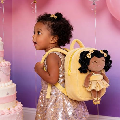 Gloveleya Toddler Backpack Baby Ballerina Girl Gifts Plush Curly Hair Ballet Backpack - Black Blonde 9 inches - color: A03 Black Blonde Backpack, size: 9 inches