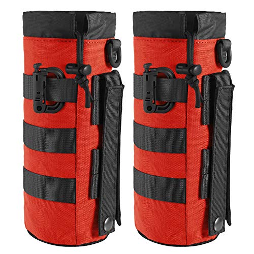 FRTKK Tactical MOLLE Water Bottle Pouch with Drawstring Open Top & Mesh Bottom, Military Water Bottle Holder Bag Sports Travel Hydration Carrier - color: Red-2 pack