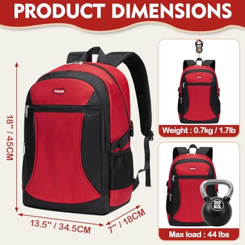 Kids Backpack for Big Boys Bookbag Middle Junior High College Student Back to School Teen Teenage Youth Schoolbag Ages 8-12 10-12 12-14 Years Old Mochilas Escolares Para Adolescentes Large 18 Inch Red - color: Red