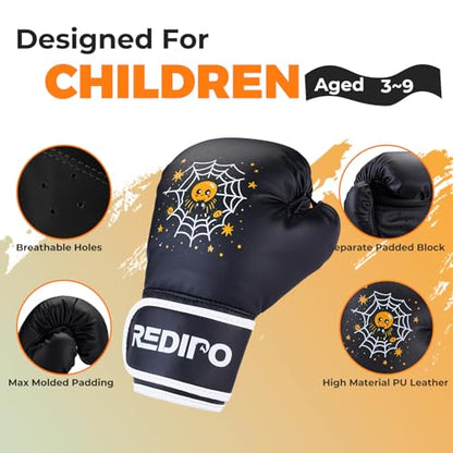 Kids Boxing Gloves, Youth Boxing Training Gloves for Kids 3-9 Year Boys and Girls, 4&6OZ Fighting Gloves, Punching Bag Kickboxing Thai Mitts MMA Training Sparring Gloves - color: Black, size: 4OZ