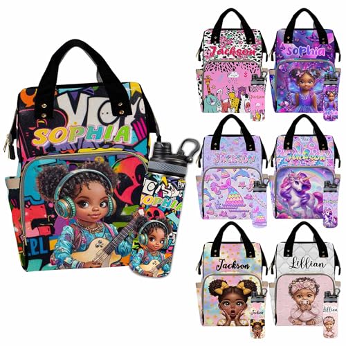 Custom Diaper Bag for Girls Personalized Diaper Bag Backpack &Insulated Water Bottle with Name Custom Monogram Baby Travel Bag Nursing Diaper Mommy Backpack with Adjustable Shoulder Straps Nappy Bag - color: Design 05