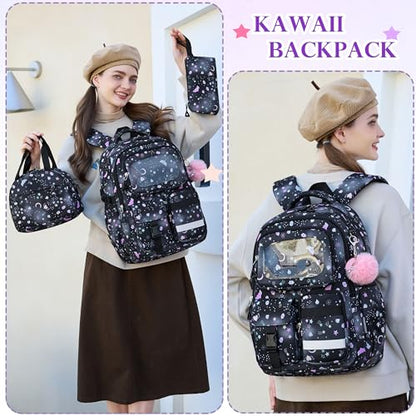 AO ALI VICTORY Backpack for Girls Kids School Bags for Kindergarten Elementary Schoolbag Students Backpacks Cute 15.6 inch Laptop Bookbag Teens Girl Back Pack Travel Daypack, Black - color: Black