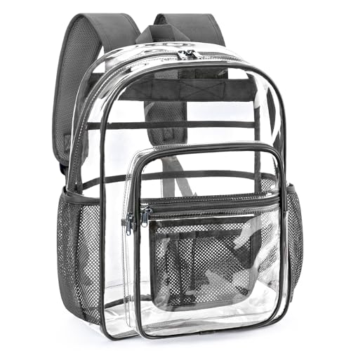 ZORFIN Clear Backpack Heavy Duty for School & Work – 17in Transparent PVC Bag with Large Capacity & Reinforced Straps – See Through Bookbag for Men, Women, Boys & Girls, Workplace Security - Grey - color: Gray, size: Medium