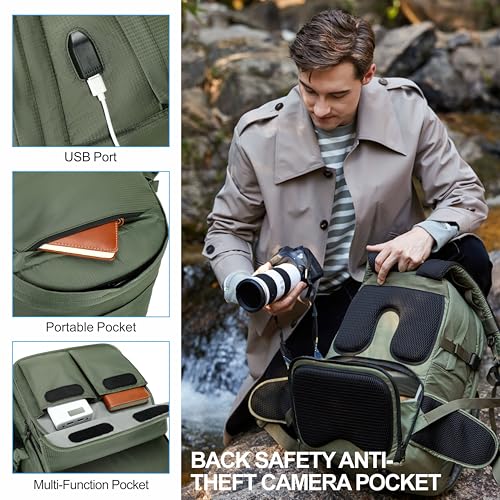 Padwa Lifestyle Green Professional Camera Backpack - Large Capacity Nylon Photography Camera Bag with Thick Padded Comfort Strap and Wide Waist, Versatile Photographer,Multi Cameras,Lensas,a Laptop - color: Green
