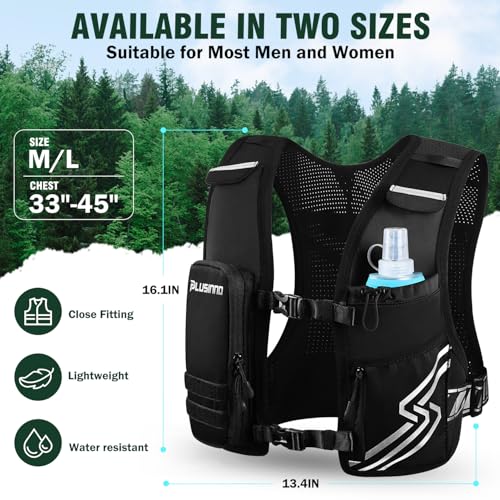 Running Vest for Women Men, Running Hydration Vest with 500ml Soft Flask & Touch-Screen Phone Pocket, Reflective Lightweight Hydration Backpack for Hiking with Adjustable Chest Waist Straps - size: Medium-Large (Chest 33"-45")