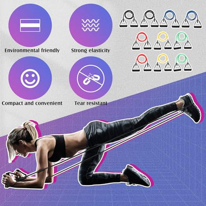 Shappy 20 Pcs Resistance Bands with Handles Exercise Tube from 5 to 50 Pounds Resistance Tubes with Handles Workout Stretch Bands for Exercise Physical Therapy Workouts Fitness