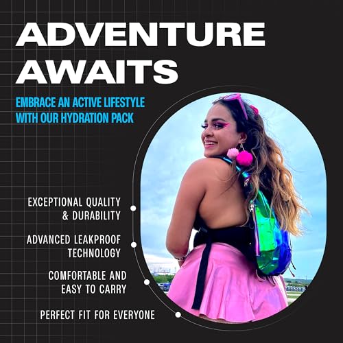 Sojourner Rave Hydration Pack - Hydration Backpack - Hydropack with 2L Bladder - Water Backpack for Festivals, Hiking, Running, Biking and More - color: Transparent - Purple