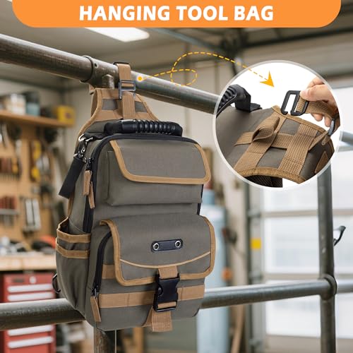 Electrician Tool Pouch Bag, Zippered HVAC Tool Organizer with Ergonomic Handle and Shoulder Strap for Maintenance Repair Technicians, Green (Patent Pending) - color: Green