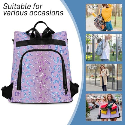 Waterproof Backpack Blue Purple Leopard Print Casual Bags for Women Anti-theft Daypacks Fashion Versatile Bag - color: Blue Purple Leopard Print, size: No Custom