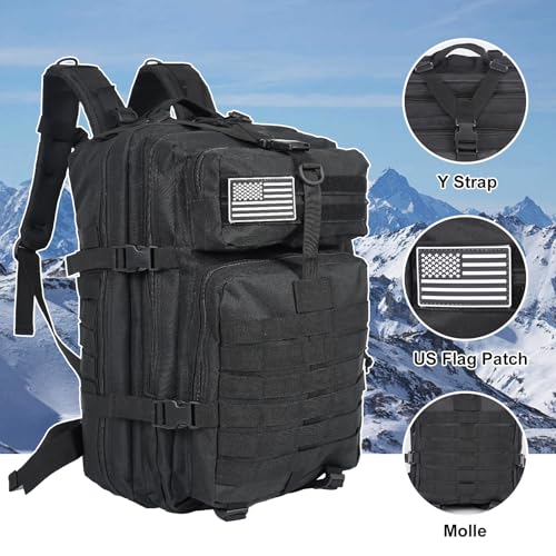 50L Large Military Tactical Backpack Molle Army Assault Pack for Travel Camping Hiking Fishing Backpack for men(black) - color: Black