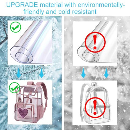3Pcs Pink Clear Backpack for Girls, School Kids Transparent Bookbag Set, 17" Stadium Approved See Through Backpack with Lunch Box (Pink) - color: Clear Sequins Pink