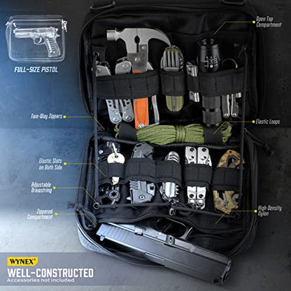 WYNEX Tactical Large Admin Pouch of Double Layer Design, Molle EDC EMT Utility Pouch with Map Sleeve Modular Tool Pouch Large Capacity Flag Patch Included - color: Black