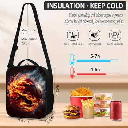 School Backpack for Boys - 4pcs Basketball Boys Backpack with Lunch Box and Pencil Case for Kids Children Teens Elementary Middle School - Students Bag for Ages 6-18,17″Bookbag Travel Back Pack - color: Basketball-03-backpack Set