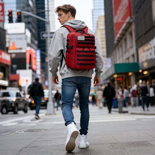 Wotony Military Tactical Backpack for Men Waterproof Daypack 3 Day Assault Pack Molle Bag with Water Bottle Holder - color: Red, size: 35L