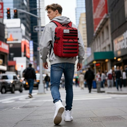 Wotony Military Tactical Backpack for Men Waterproof Daypack 3 Day Assault Pack Molle Bag with Water Bottle Holder - color: Red, size: 35L
