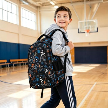MYGOO Boys School Backpack Doubleday Gamer Black Bookbag for Elementary Middle School Ages 5-12, 17 inch Large Capacity 24L Kids Student Travel Bags - color: Doubleday Gamer Black
