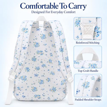 Bluboon School Backpack for Teen Girls Women Laptop Backpack College Bookbags Middle School Travel Work Commuter Back Pack - color: Blue Flora