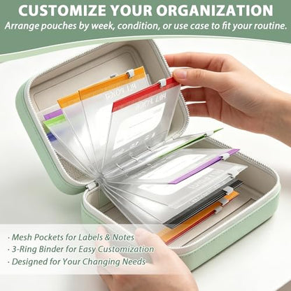 A8 Waterproof Pill Organizer Set with 14PCS Pouches, A8 Waterproof Pill Pouch Set, Large Weekly Pill Organizer with 14 Color-Coded Medicine Pouches, Reusable Leak-Proof Weekly Pill Storage Case