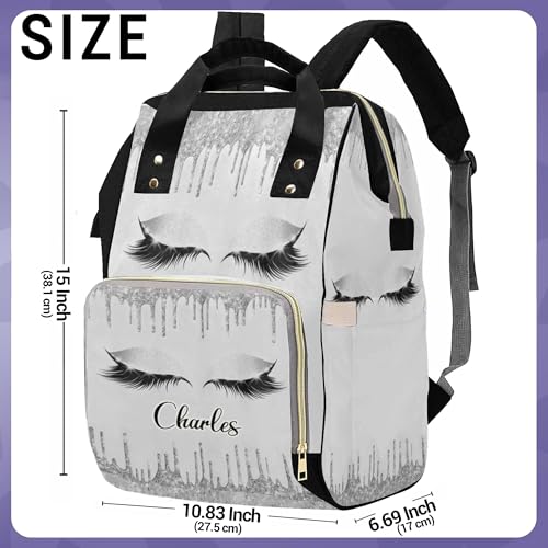 Newcos Personalized Eyelashes Diaper Backpack with Name, Mommy Custom Baby Bag with Shoulder Straps Tote Bags Custom Diaper Bags for Girls - color: Design 001