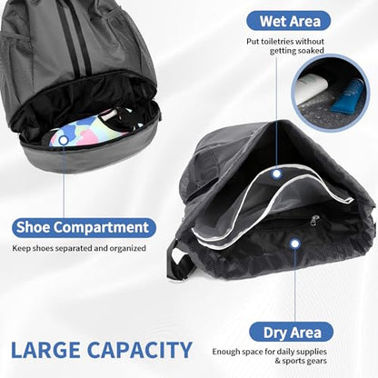 JELUTAR Drawstring Backpack Gym Bag with Shoes Pocket, Dark Grey - color: Dark Grey, size: Medium