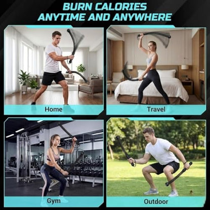 Ropeless Battle Ropes - Heavy Duty Cordless Weighted Exercise Ropes for Working Out - Home Gym Battle Rope with Training Poster
