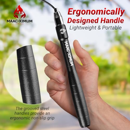 High Speed Rope - Professional Self-Locking & Adjustable, Adult Speed Jump Rope, 2 x PU coated Steel Ropes & Travel Bag,Jump Rope for Crossfit, Boxing, Fitness MMA for Men & Women - color: BLACK