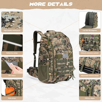 Maelstrom Tactical Backpack for Men, Water Resistant 40L Military Backpack, for Hiking, Camping, Gym with Molle System (Camouflage Green) - color: D.camouflage Green