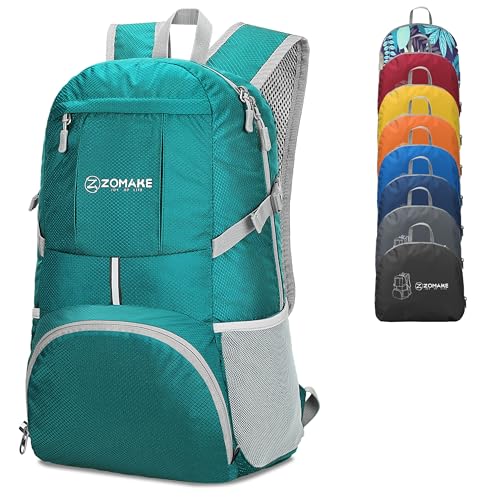 ZOMAKE Lightweight Packable Backpack 35L, Light Foldable Backpacks Water Resistant Collapsible Hiking Bag, Compact Folding Day Pack for Travel Camping(Lake Green) - color: Lake Green