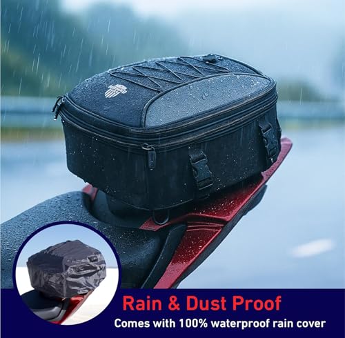 Nomad USA Motorcycle Tail Bag Fits Helmets, 22L-35L Expandable Hard Shell Waterproof Reflective Dual Rear Seat/Rack Bag Converts to Motorbike Backpack/Hand Carry Quick Release Bag w/Rain Cover