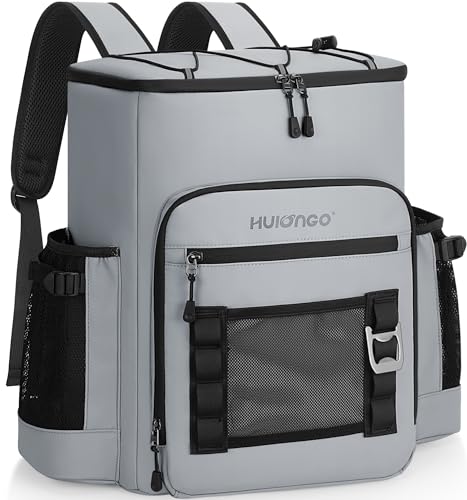 Hulongo Cooler Backpack, 30L Insulated Leakproof Soft Cooler Bag for 52 Cans, Lightweight Backpack for Beach, Picnic, Camping, Hiking, Fishing and Travel - color: Grey