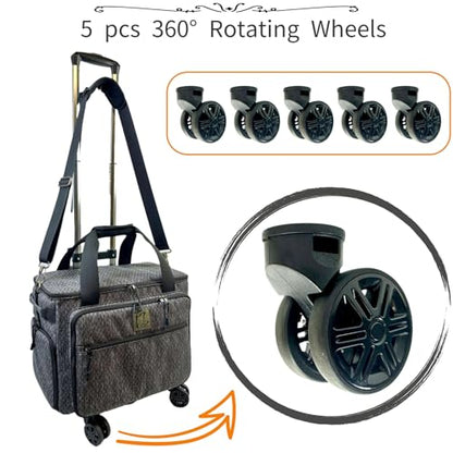 BaltFrist Rolling Makeup Bag with 4 Removable Bags，Trolley Cosmetic Bag with 5pcs 360°Rotating Wheels,Makeup Artist Travel Bag with Brushes Storage Section，Black Diamond Grid