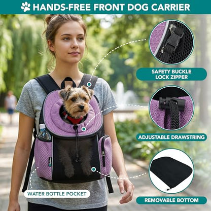 PetAmi Dog Carrier Backpack, Hands Free Front Pet Carrier, 14 lbs, Purple - color: Purple, size: 16.5"L x 10.0"W x 17.0"H