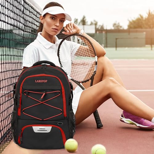 LARIPOP Tennis Bag Tennis Backpack for Women and Men 2 Rackets with Separate Shoe Compartment - color: Red