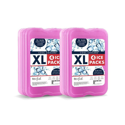 Cool Coolers by Fit & Fresh 4 Pack XL Slim Ice Packs, Quick Freeze Space Saving Reusable Ice Packs for Lunch Boxes or Coolers - color: Purple (8 Pack)