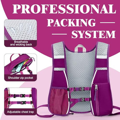 Hydration Backpack with 2L Water Bladder Bag, Lightweight and Breathable Running Vest for Men, Adjustable Chest Straps Water Pack for Cycling Hiking Climbing Outdoor - color: Rose Pink