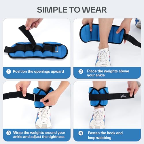 Sportneer Adjustable Ankle Weights for Women and Men：1 Pair 1 2 3 4 6 7 8 10 lbs Upgraded Easily Adjustable Leg Weight, Weighted Wrist Weight Strap for Gym, Fitness, Workout, Walking, Dancing