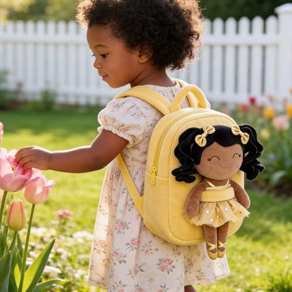 Gloveleya Toddler Backpack Baby Ballerina Girl Gifts Plush Curly Hair Ballet Backpack - Black Blonde 9 inches - color: A03 Black Blonde Backpack, size: 9 inches
