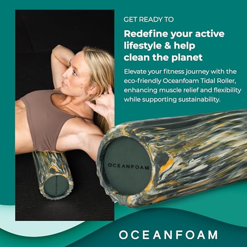 Oceanfoam Tidal Roller - Hunter, Gold & Natural Marbled - Muscle Massage Foam Roller for Back Pain & Stretching - Firm & Ergonomic Wide Wave Textured - Yoga, Athletics, Wellness - Full Size, 20" x 5" - color: Hunter, Gold & Natural Marbled