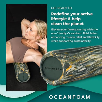 Oceanfoam Tidal Roller - Hunter, Gold & Natural Marbled - Muscle Massage Foam Roller for Back Pain & Stretching - Firm & Ergonomic Wide Wave Textured - Yoga, Athletics, Wellness - Full Size, 20" x 5" - color: Hunter, Gold & Natural Marbled