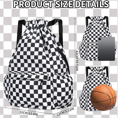 Drawstring Backpack for Women Drawstring Gym Bag Water Resistant Small Cinch Sack Pull String Backpack Bag (Checkered-Black) - color: Checkered-black