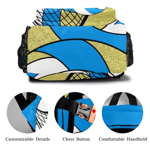 Volleyball Light Blue Gold Waterproof Backpack Casual School Bags Bookbag Custom Daypack for Birthday Holiday Gift - color: Volleyball Light Blue Gold