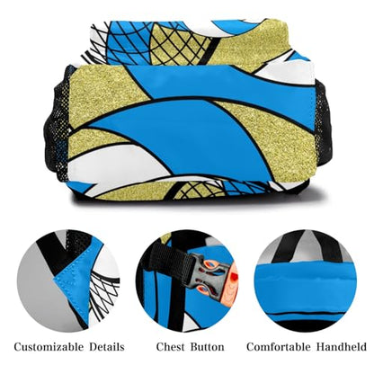 Volleyball Light Blue Gold Waterproof Backpack Casual School Bags Bookbag Custom Daypack for Birthday Holiday Gift - color: Volleyball Light Blue Gold