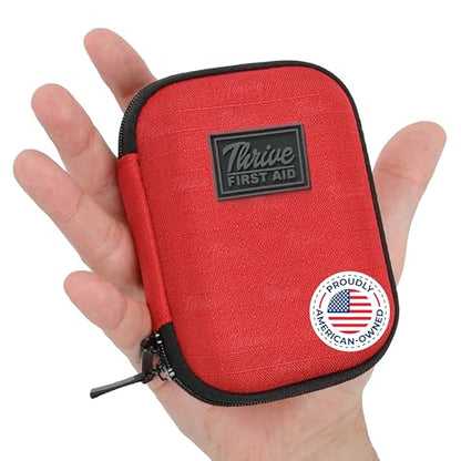 Thrive Mini First Aid Kit - Compact Travel Essentials Pack - Waterproof Camping Essentials Set - Portable Car First Aid Kit & Hiking Supplies Pouch - 66-Piece Set, Red Shell Case - style: 66 Piece - Shell