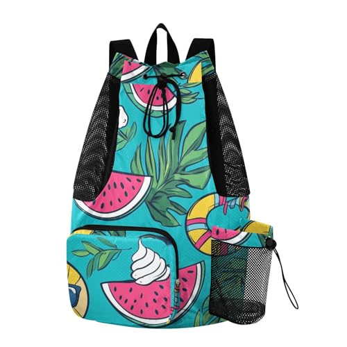 Drawstring Sport Gym Sackpack With Water Bottle Pocket Mens Drawstring Bags with Wet Dry Compartments Summer Watermelon Fruits Green