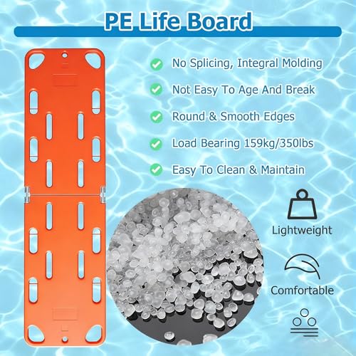 Emerncy Spine Board Stretcher - Foldable Backboard, 350lbs Weight Capaci, Waterproof First Aid Board with Safe Belt for Lifeguards & Mcal Professals(4 Folds)
