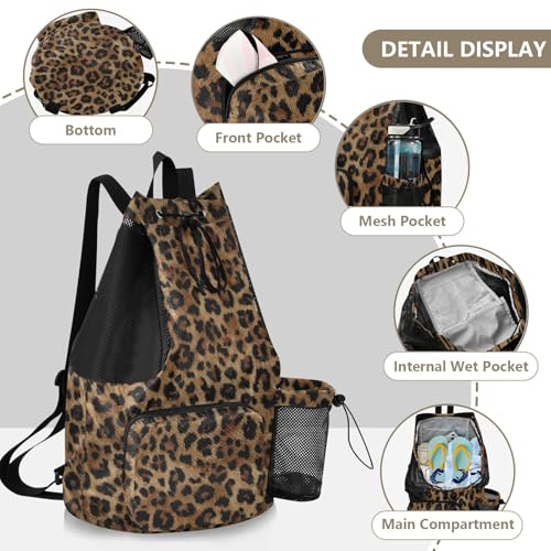 Bolaz Beach Drawstring Backpack Mesh Swim Bag for Women Men Cheetah Leopard Print Animal Swimming Gym with Wet Pocket Packable Sports - color: Cheetah Leopard Print Animal