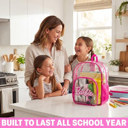 Get Trend Barbie Girls Clear Backpack, 17 inch Transparent School Bookbag, See Through Travel Bag with Straps, Gifts for Girls (Pink Barbie) - color: Pink Barbie